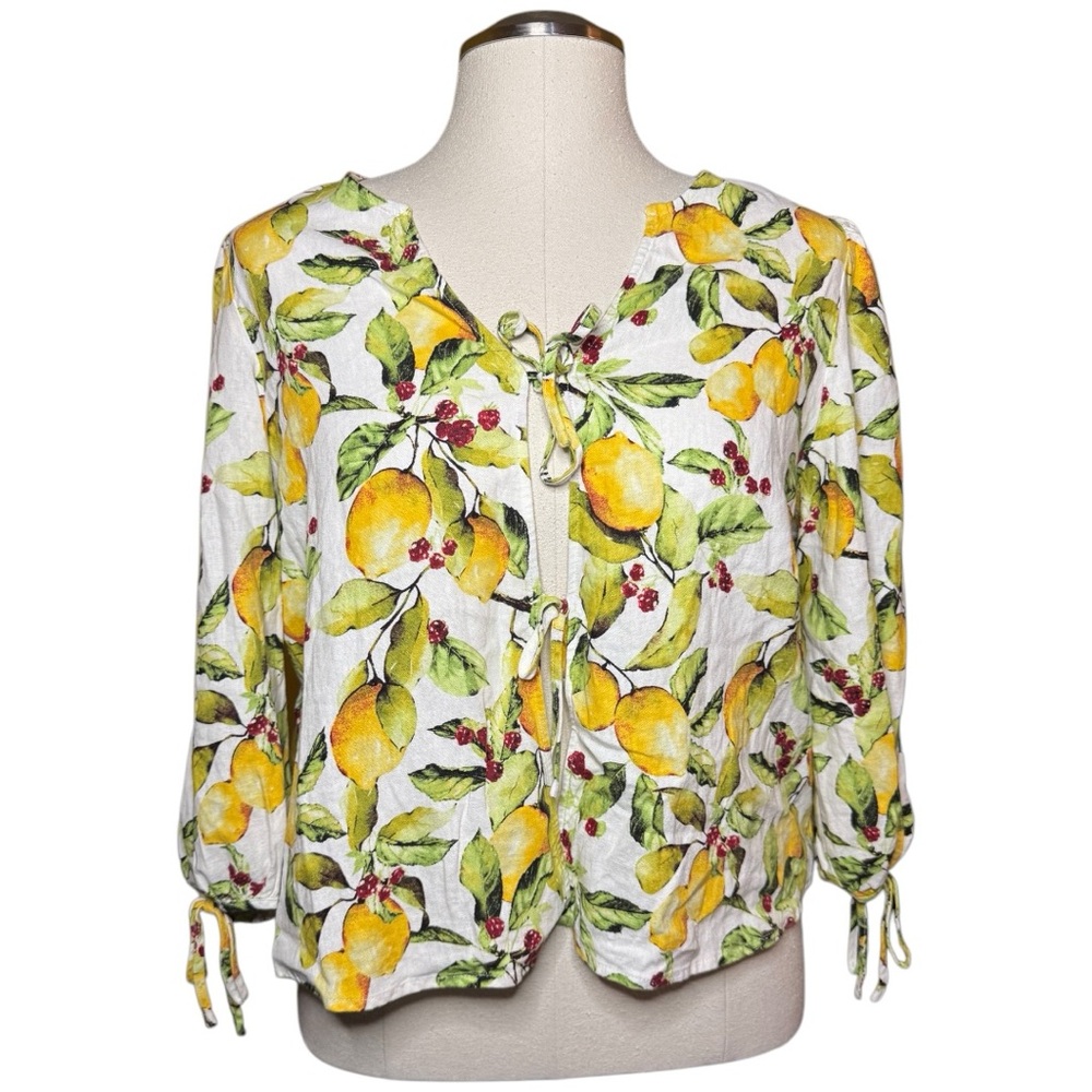 Marc New York Lemon Print Lightweight Linen Fall Top